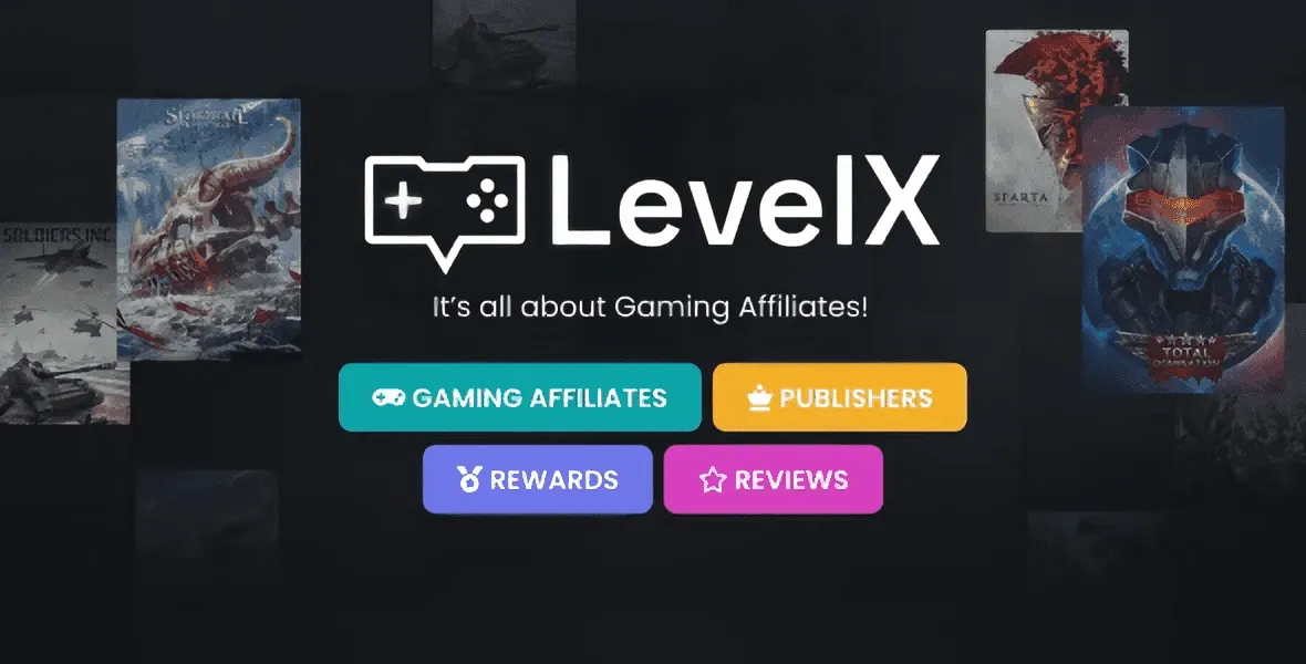 LevelX gaming affiliate WordPress theme with Elementor page builder interface and dark UI design