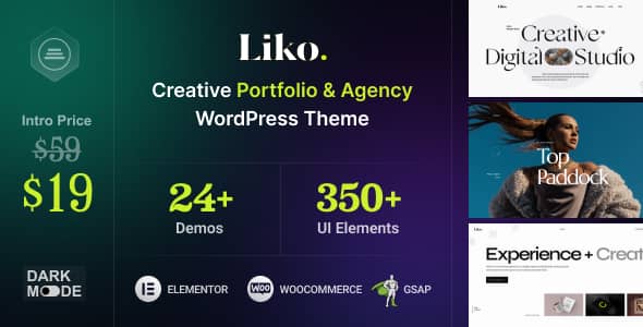 Liko creative agency and portfolio WordPress theme with Elementor and Bootstrap 5