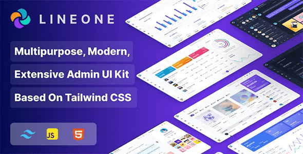 Lineone Tailwind CSS admin template dashboard interface showing responsive layout and reusable components
