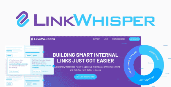 Link Whisper Premium WordPress plugin interface showing internal link suggestions in the Gutenberg editor