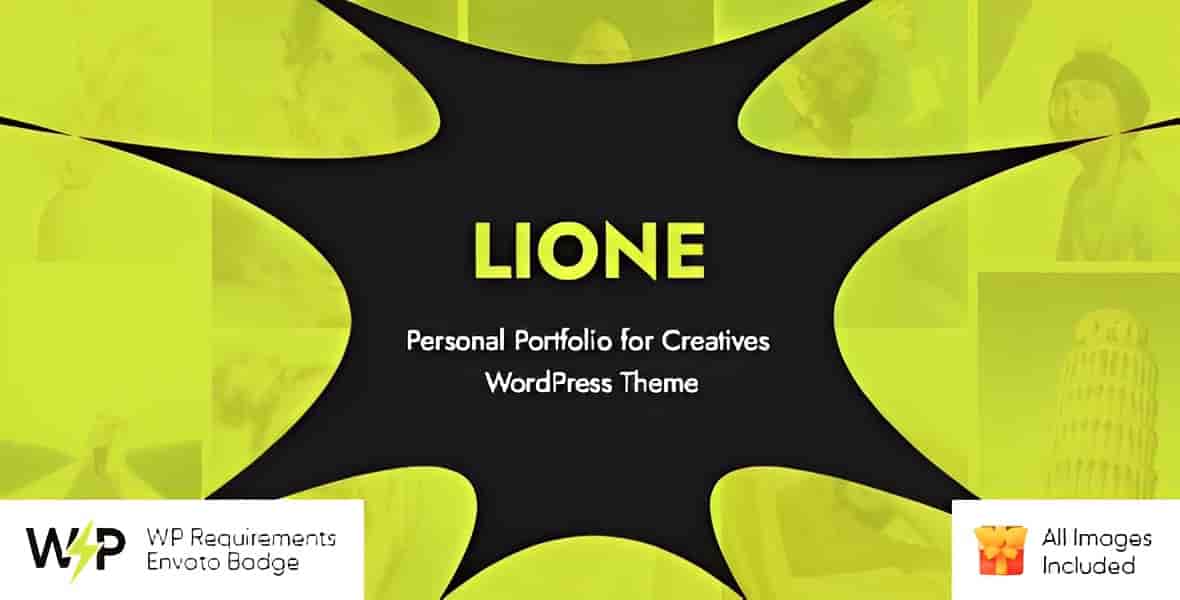 Lione WordPress portfolio theme homepage demo showing creative project showcase layout