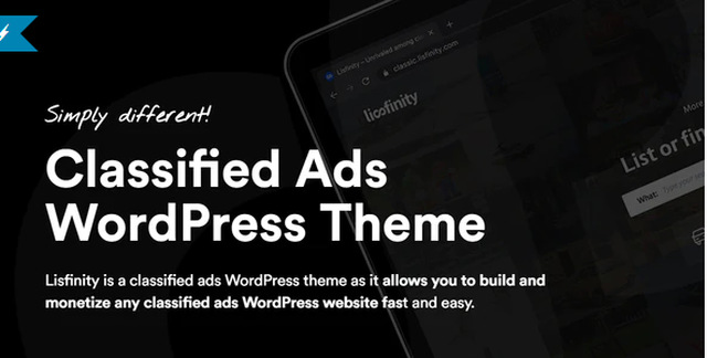 Lisfinity classified ads WordPress theme demo showcasing a modern listing website layout