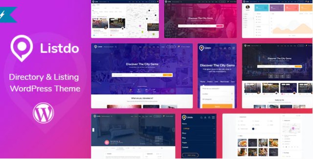 Listdo directory listing WordPress theme preview with Elementor page builder interface