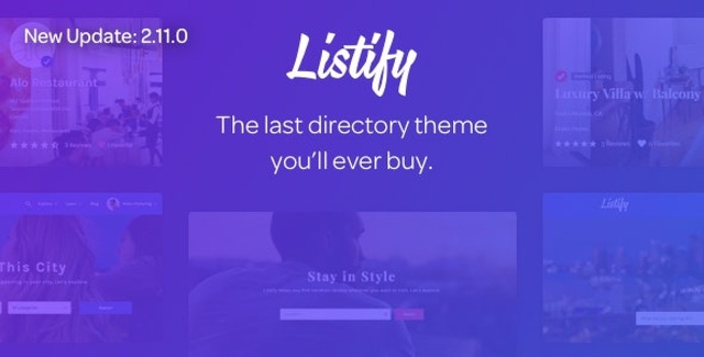 Listify Directory WordPress Theme dashboard showing customizable listing layouts with booking integration
