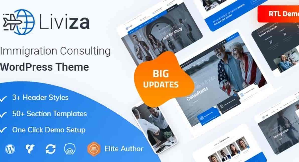 Liviza immigration consulting WordPress theme homepage preview