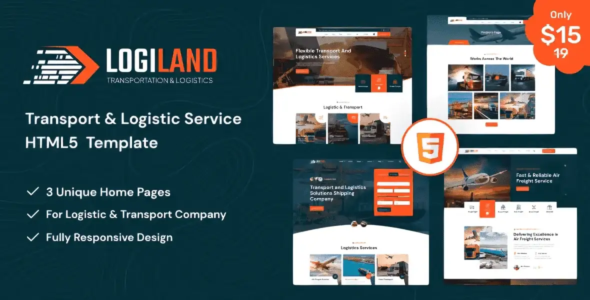 LogiLand transportation and logistics HTML5 template homepage preview