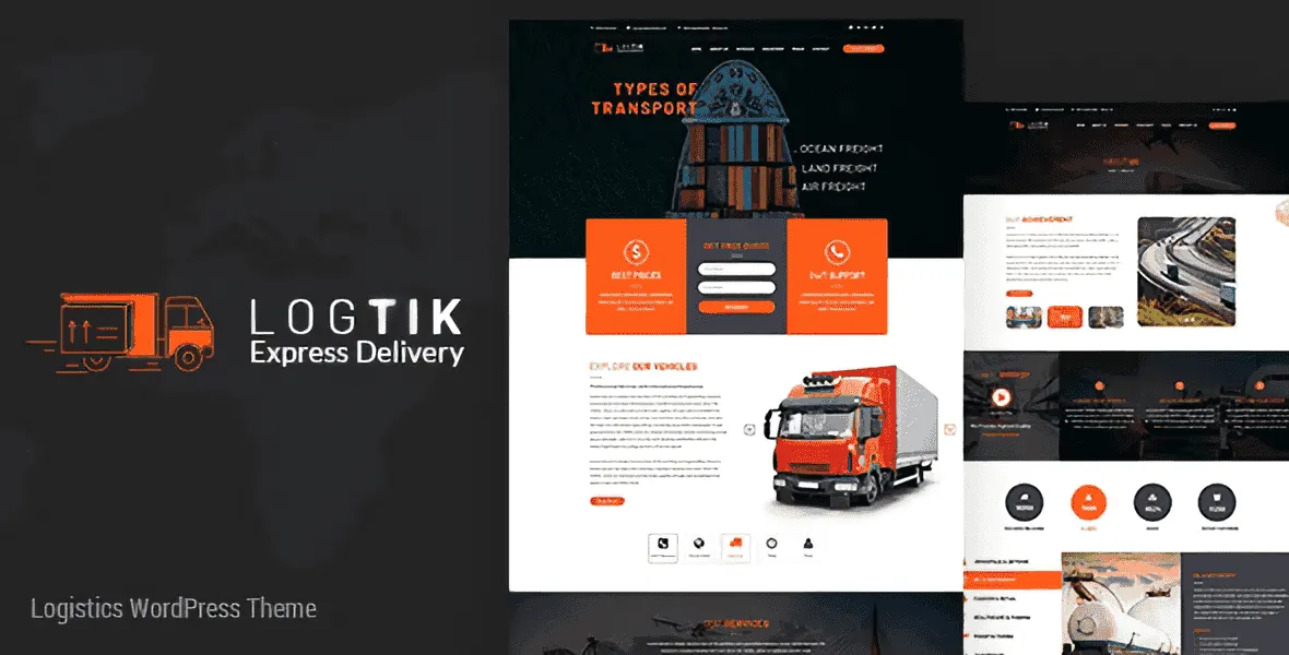 Logtik WordPress logistics theme preview for transportation and freight businesses