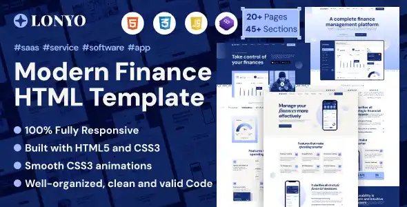 Lonyo HTML5 template for software solutions featuring a responsive Bootstrap 5 website layout