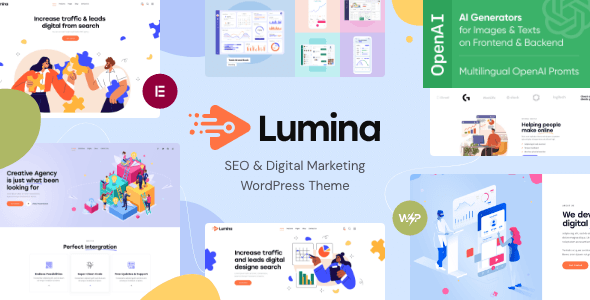Lumina creative agency WordPress theme preview for Elementor Pro