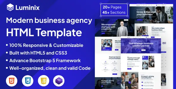 Luminix business consulting HTML5 template with modern responsive design