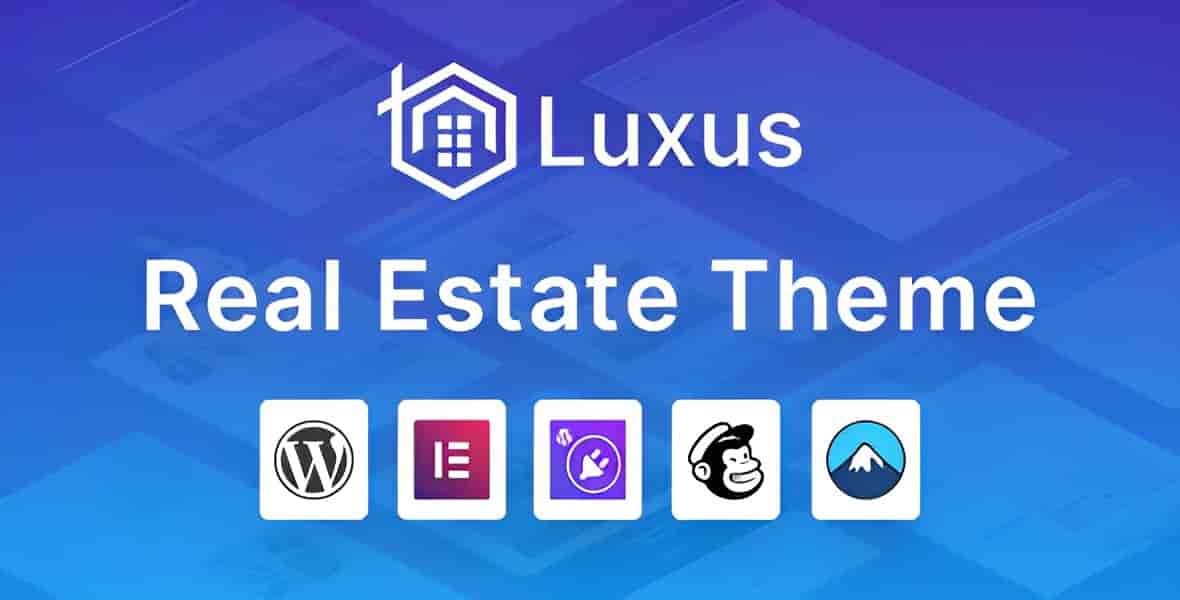 Luxus Real Estate WordPress Theme homepage preview showing property listings and agent profiles