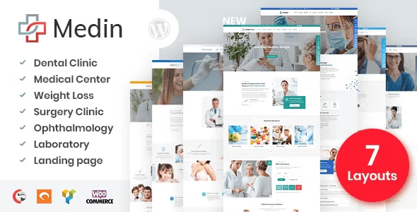 Medin medical WordPress theme homepage preview showing clinic layout