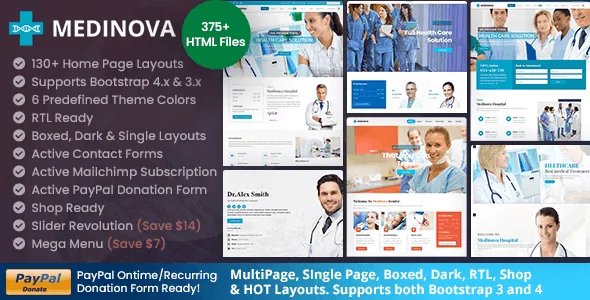Medinova medical health HTML template for clinics and hospitals