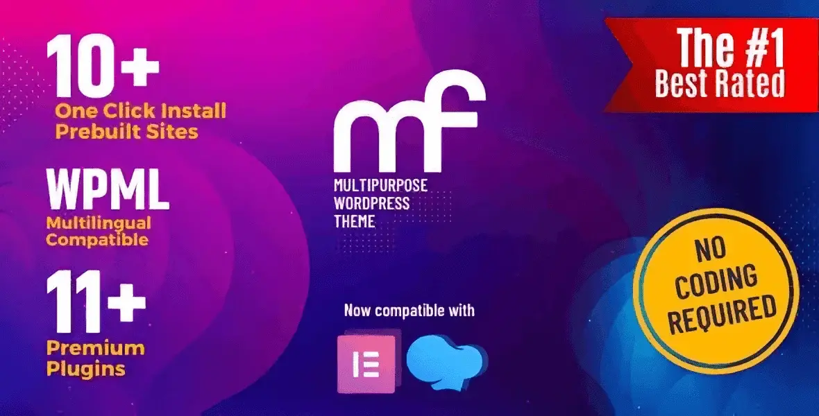 MF multipurpose WordPress theme for Elementor with clean modern design