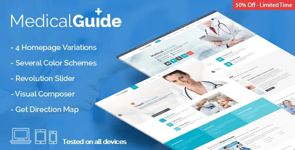 MG MedicalGuide medical WordPress theme preview showcasing healthcare website layout