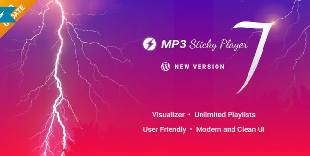 MP3 Sticky Player WordPress plugin interface with audio and video playback controls