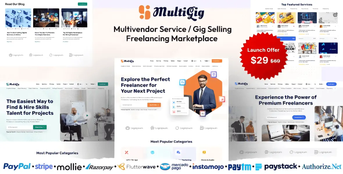 MultiGig freelancing marketplace PHP script dashboard interface