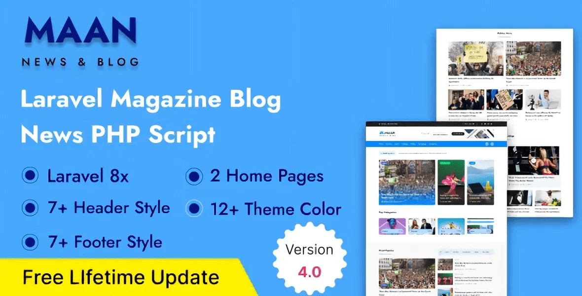 Maan News Laravel news script and magazine blog CMS dashboard interface