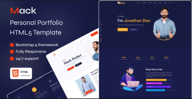 Mack minimalist personal portfolio HTML5 template homepage preview