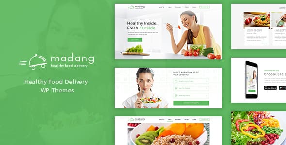 Madang healthy food delivery WordPress theme preview showcasing nutrition programs and meal plan pages