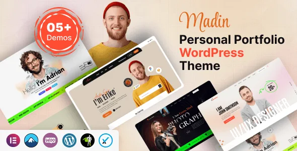 Madin personal portfolio WordPress theme demo layout with Elementor page builder