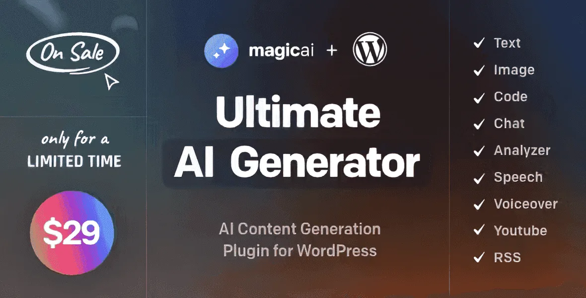 MagicAI WordPress plugin AI content generation dashboard interface
