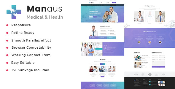 Manaus medical HTML template preview for healthcare websites