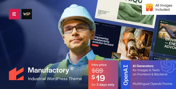 Manufactory Industrial WordPress Theme homepage preview for factory and manufacturing business websites