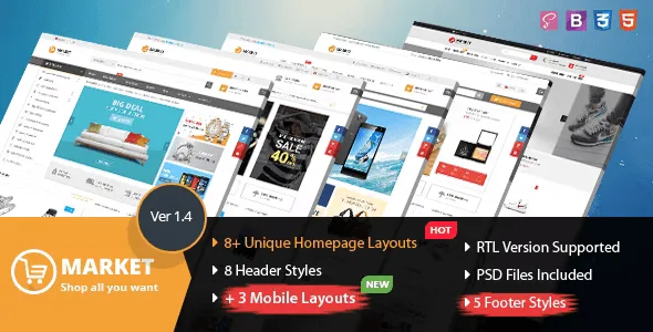 Market multipurpose e-commerce HTML template showing a responsive online store layout