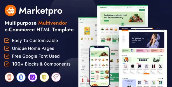 MarketPro multi-vendor ecommerce HTML template with responsive design