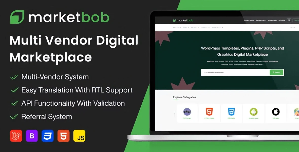 Marketbob multi-vendor digital marketplace PHP script interface