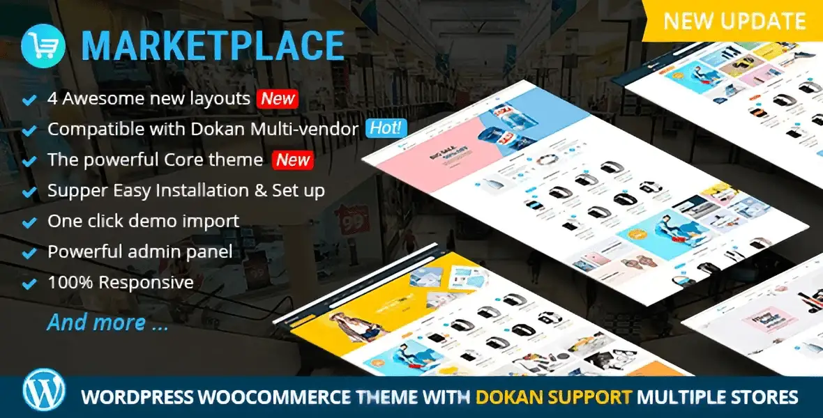 Marketplace WordPress theme homepage layout for Dokan multi-vendor store