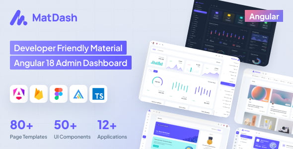 MatDash Angular 18 admin template dashboard interface with Material Design layout