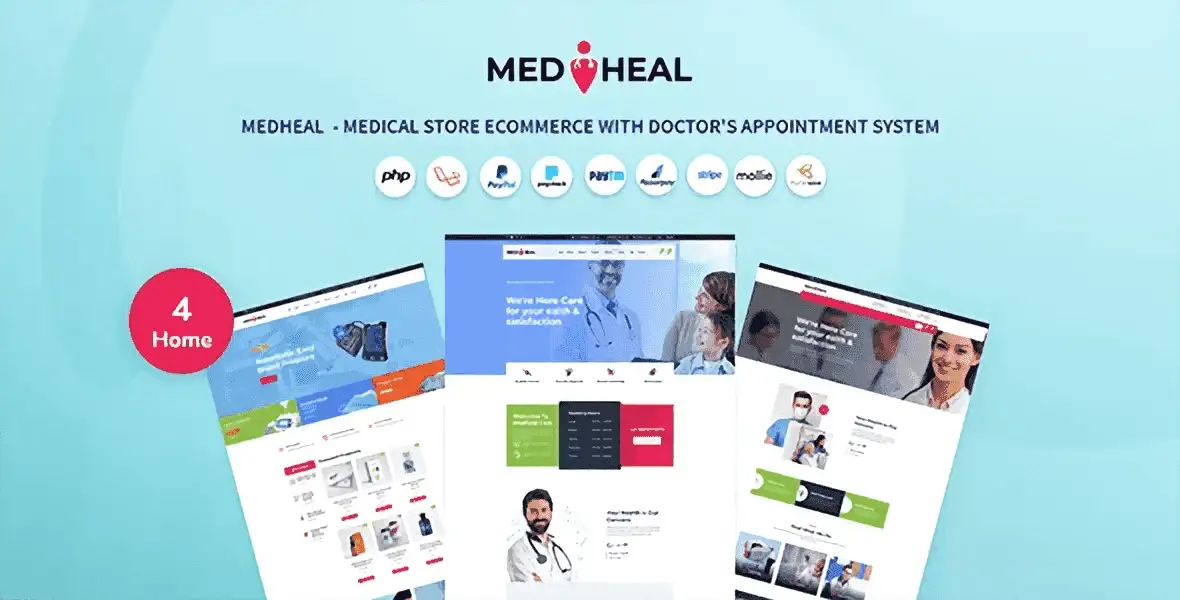 Medheal medical store ecommerce script with doctor appointment scheduling interface