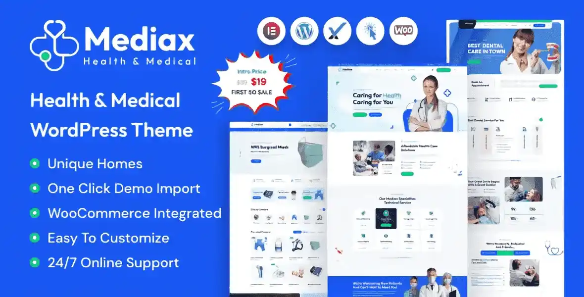 Mediax Health and Medical WordPress Theme preview for Elementor