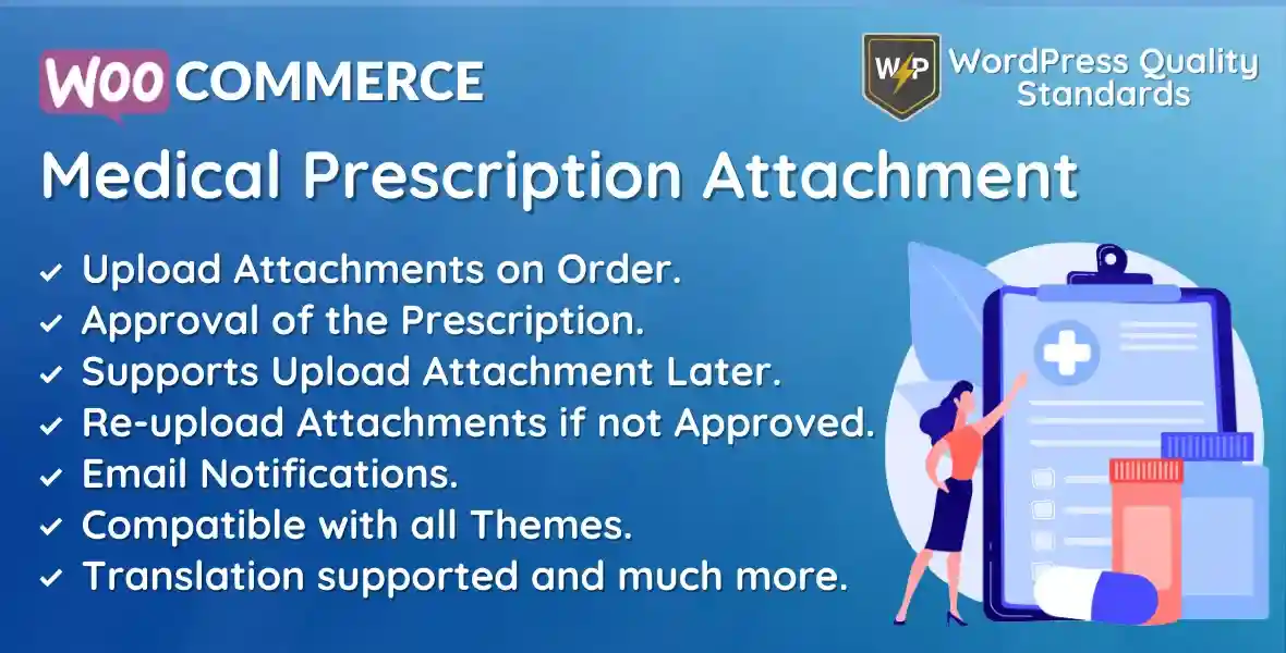 WooCommerce prescription upload plugin checkout interface showing prescription file attachment field