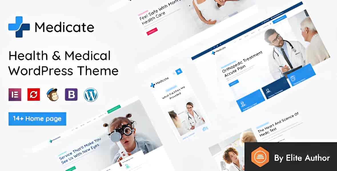 Medicate health and medical WordPress theme homepage demo preview with Elementor builder