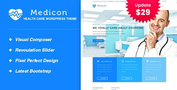 Medicon health and medical WordPress theme for doctor and hospital websites