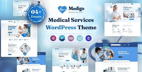 Medigo medical WordPress theme for clinics and doctors with Elementor page builder