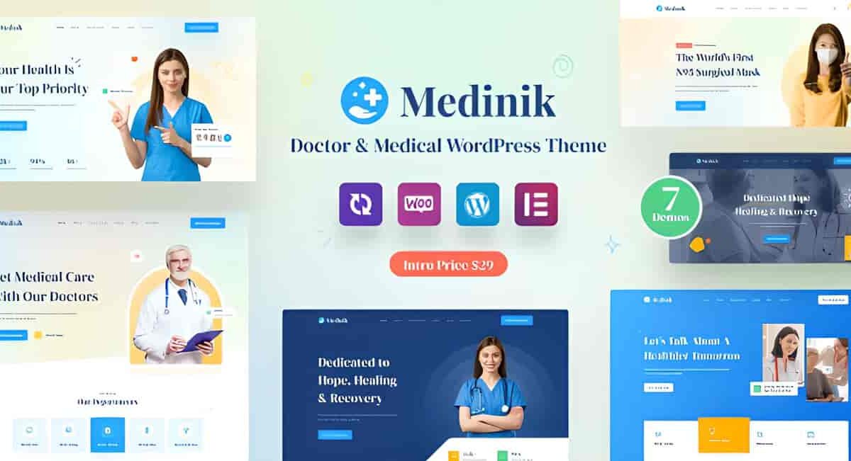 Medinik medical WordPress theme homepage design for doctors and clinics