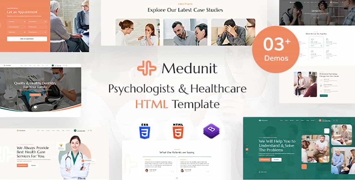 Medunit healthcare HTML template showcasing a modern professional design for psychology and medical clinic websites