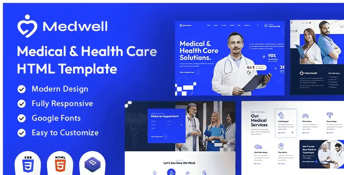 Medwell healthcare HTML template homepage preview