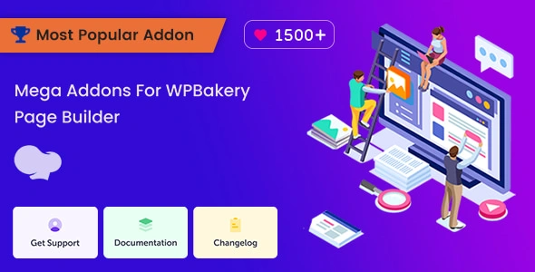 Mega Addons for WPBakery Page Builder showcasing 32+ professional elements and layout options