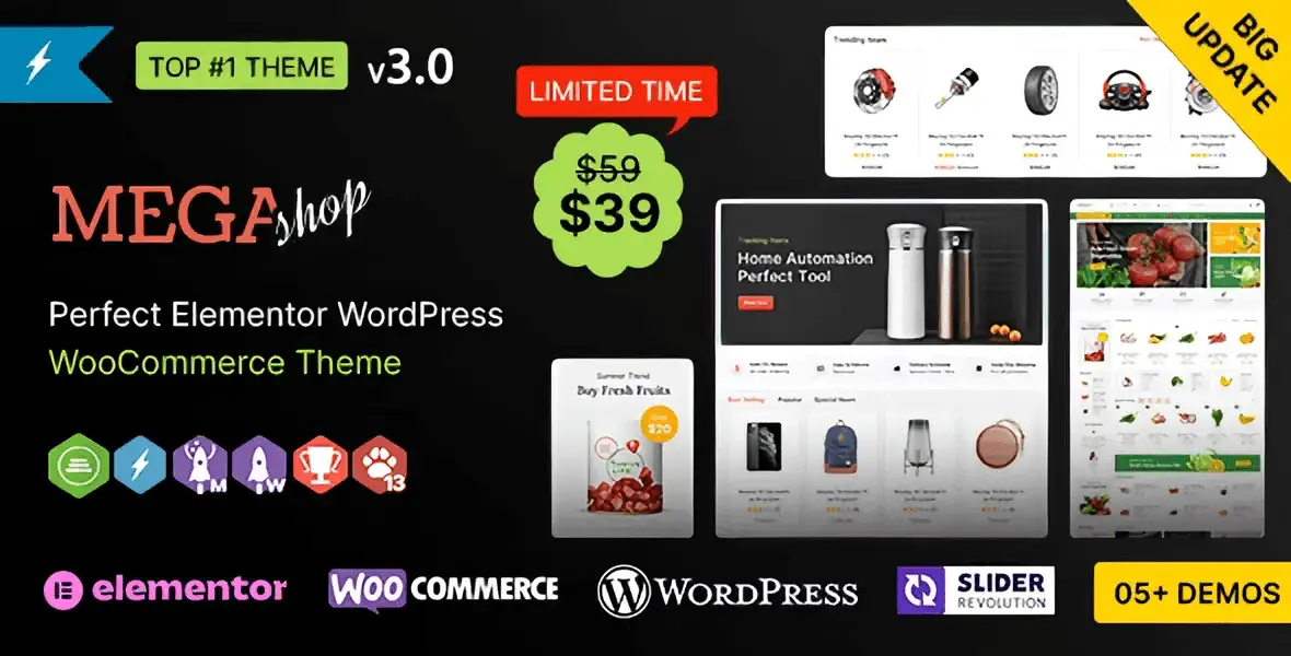 Mega Shop responsive WooCommerce WordPress theme storefront preview