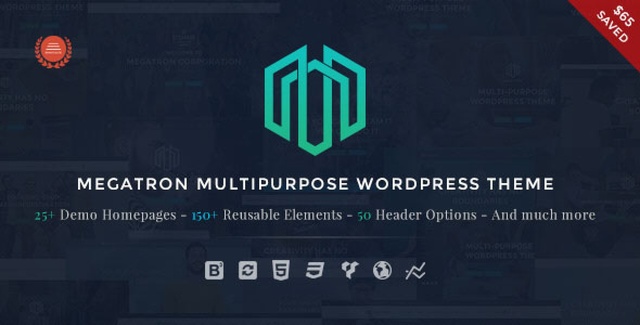 Megatron multipurpose WordPress theme demo showcasing responsive layout and header styles