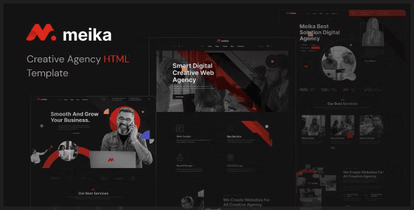 Meika creative agency HTML5 template showing colorful business website layout