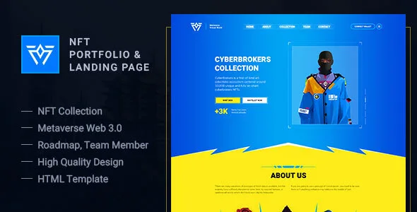 Metaverse NFT portfolio HTML template with responsive landing page design