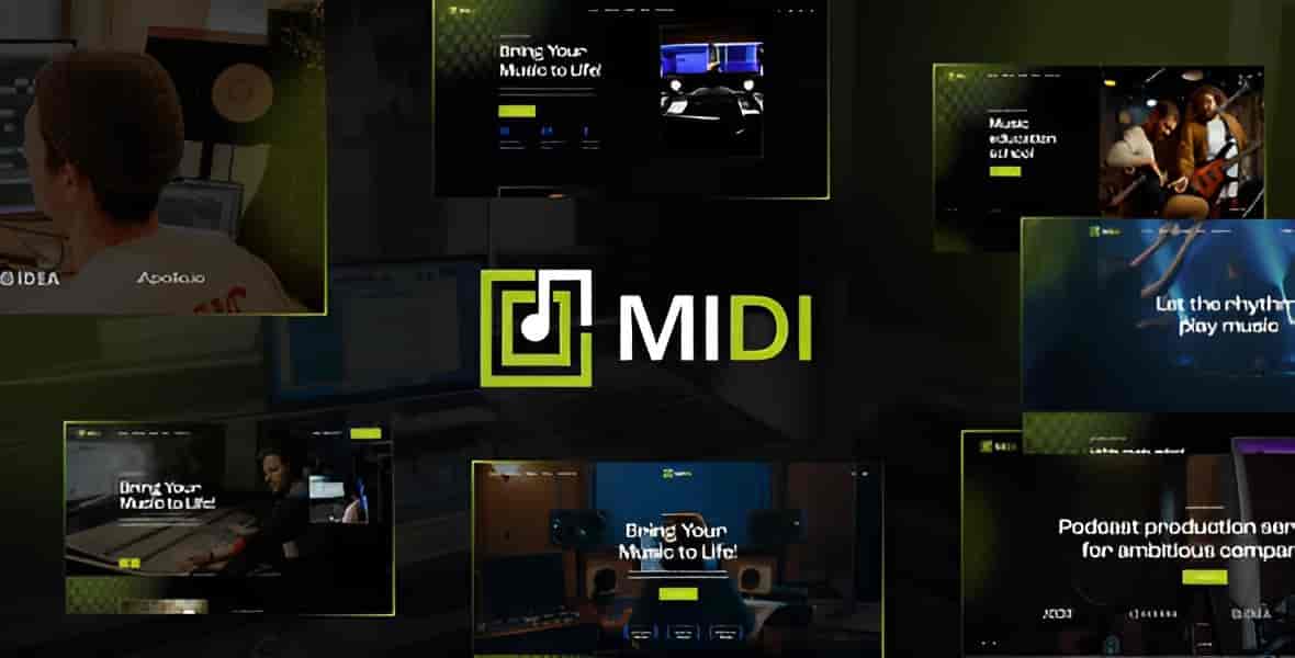 Midi WordPress theme for music production and audio studios with Elementor integration