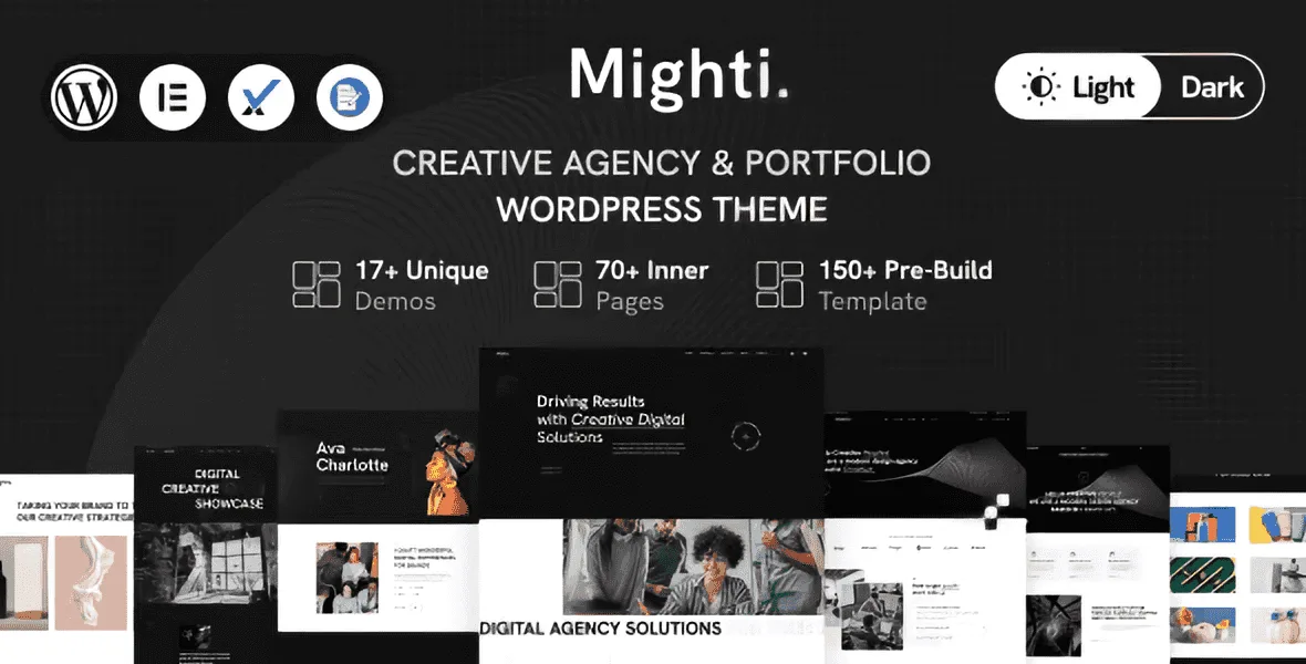 Mighti creative agency and portfolio WordPress theme with Elementor