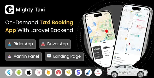 MightyTaxi Flutter taxi booking script with bidding and scheduling